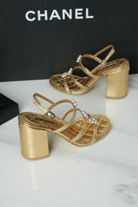 Chanel Metallic Gold Strappy Heels