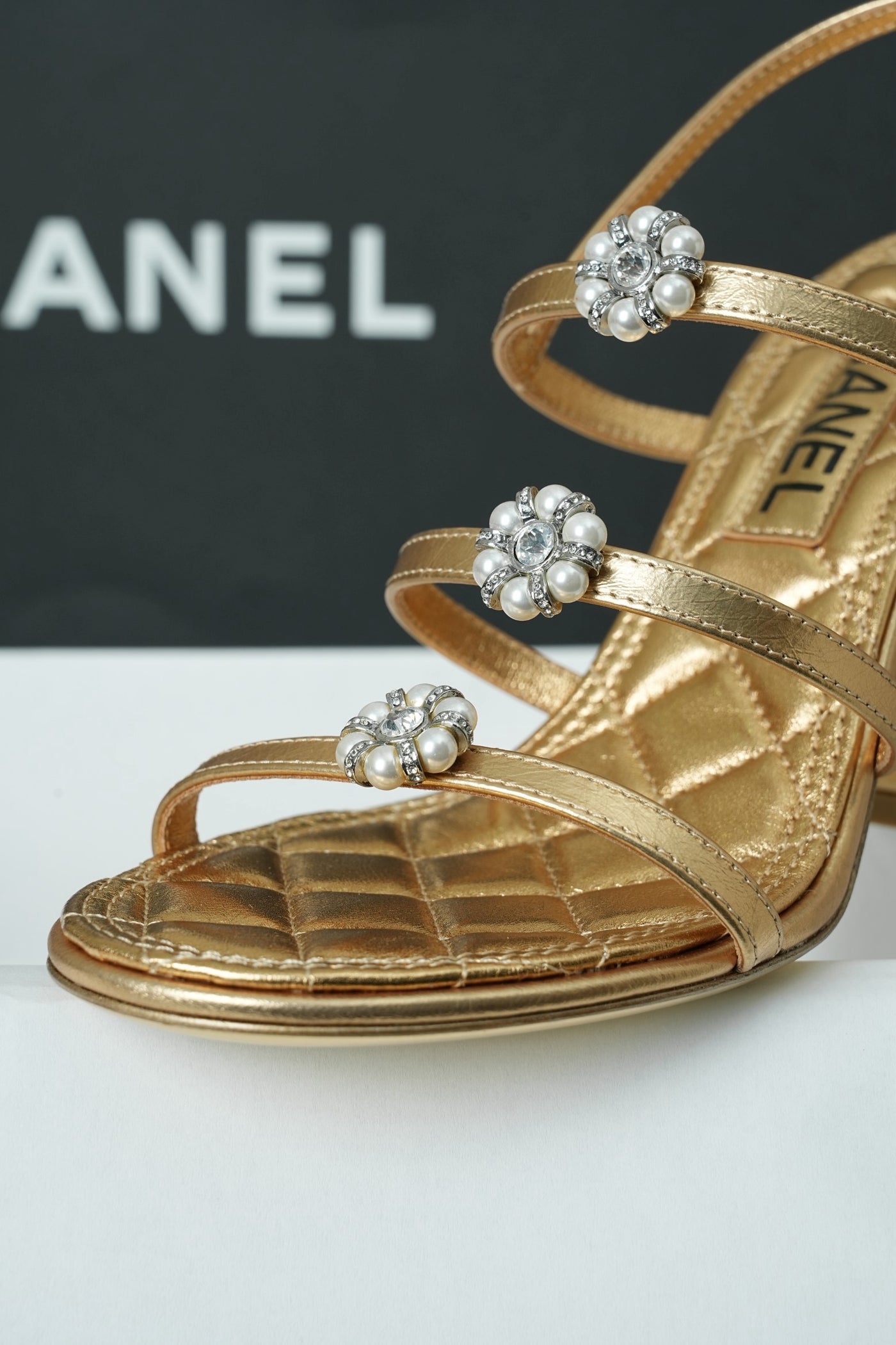 Chanel Metallic Gold Strappy Heels