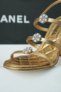 Chanel Metallic Gold Strappy Heels