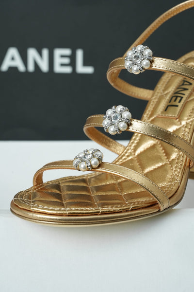 Chanel Metallic Gold Strappy Heels
