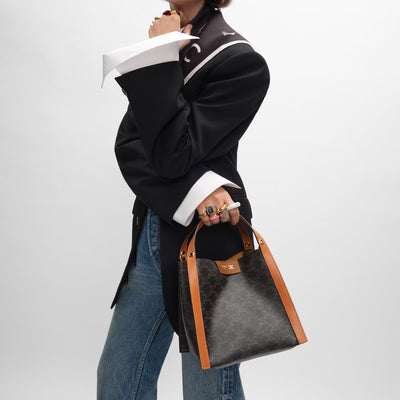 CELINE CUBE BAG IN Triomphe Canvas and NATURAL Calfskin hover