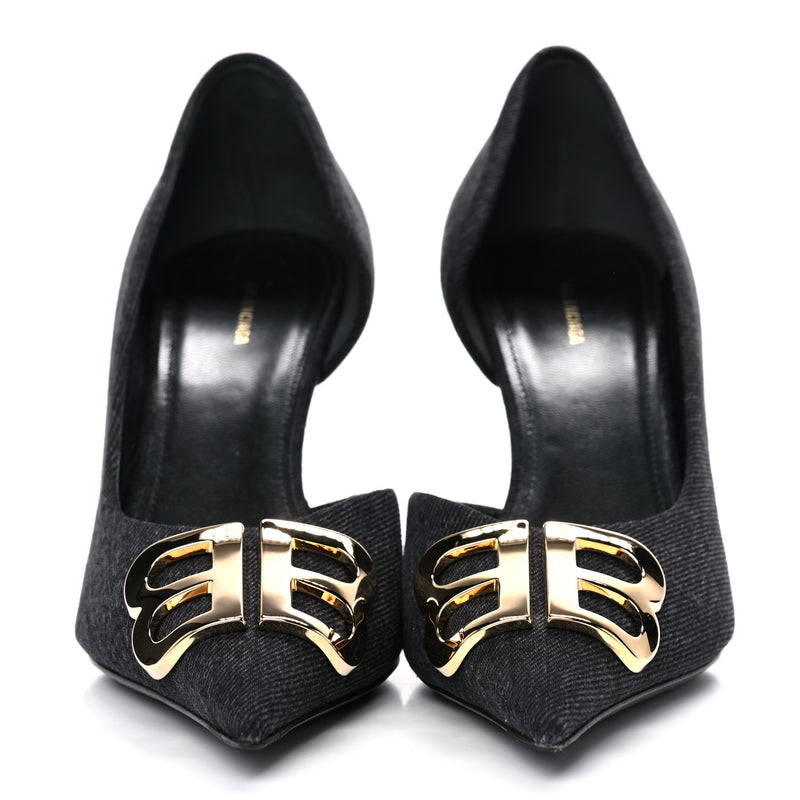 Balenciaga  Denim BB D'Orsay Pointed Toe Knife 80mm Pump  Black