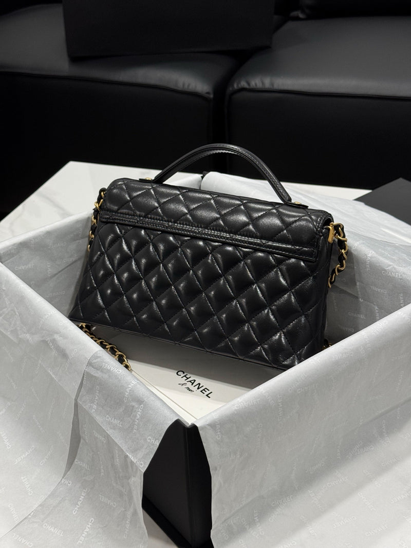 Chanel – Top Handle Flap Bag (Black Lambskin Leather)