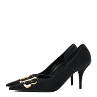 Balenciaga  Denim BB D'Orsay Pointed Toe Knife 80mm Pump  Black