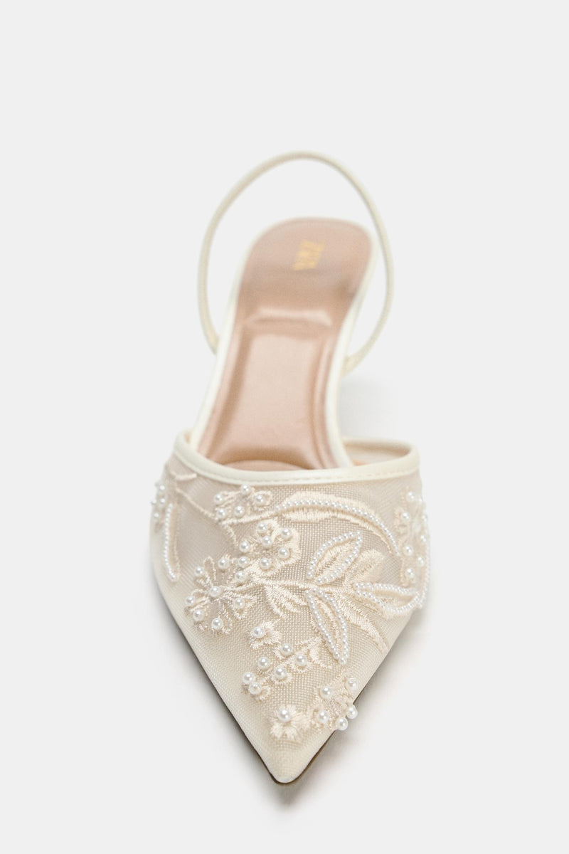 ZARA EMBROIDERED MESH SLINGBACKS