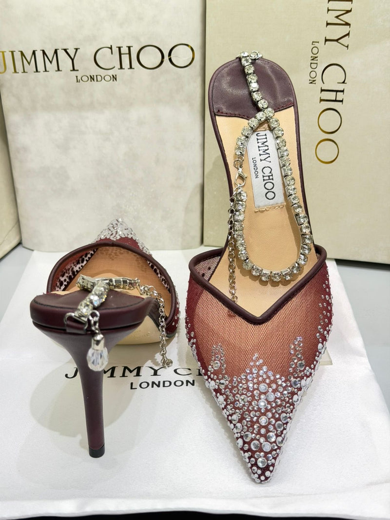 Jimmy Choo Saeda 85  White Crystal Mesh Pumps
