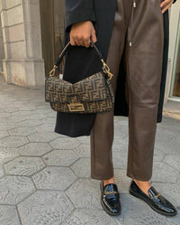 FENDI Tobacco brown FF jacquard fabric bag