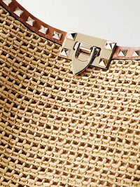 VALENTINO GARAVANI Rockstud Leather and Raffia Tote