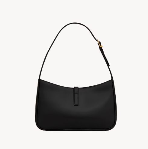 YSL Crocodile Texture Hobo Bag in black leather with crocodile-embossed design and gold hardware for a luxurious look.